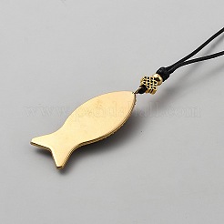 Collane con ciondolo a forma di pesce rosso scuro in lega regolabile e cordino cerato nero&nbsp;NJEW-WH0001-52G