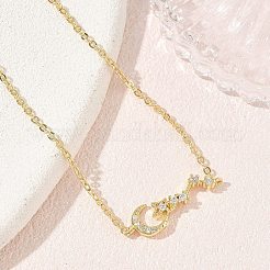 Bracciali a maglie a stella e luna in ottone con micro pavé di zirconi cubici trasparenti&nbsp;KK-CBA6980-25G