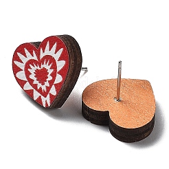 Boucles d'oreilles en bois imprimées sur le thème de la saint-valentin pour femmes&nbsp;EJEW-B029-01