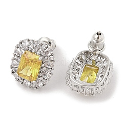 Pendientes rectangulares de latón con circonitas cúbicas pavé para mujer&nbsp;EJEW-I304-20P-02