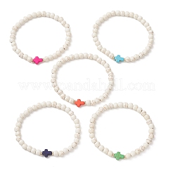 Bracelets extensibles en perles de turquoise synthétiques pour femmes et hommes&nbsp;BJEW-JB13576