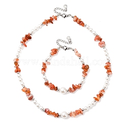 Armbänder und Halsketten-Sets aus natürlichen Achat-Chip-Perlen&nbsp;SJEW-JS01357-03