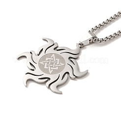 Colliers avec pendentif en forme de soleil et nœud en acier inoxydable 201 anti-ternissement&nbsp;NJEW-P293-07P