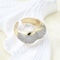 Bagues de manchette en laiton avec micro pavé de zircone cubique transparente pour femmes&nbsp;RJEW-G347-12GP