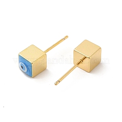 Cubo placcato di lunga durata con orecchino a bottone malocchio smaltato&nbsp;EJEW-E272-01G-01