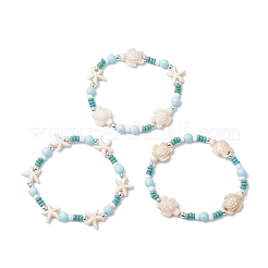 3 pulsera de cuentas de turquesa sintética teñidas y howlita natural para mujer&nbsp;BJEW-JB11794