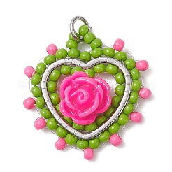 Cœur en perles de verre avec pendentifs en forme de rose&nbsp;PALLOY-MZ01030