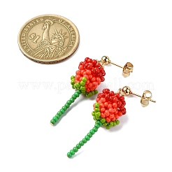 Boucles d'oreilles pendantes en acier inoxydable 304 avec perles de verre rose&nbsp;EJEW-MZ00333-01