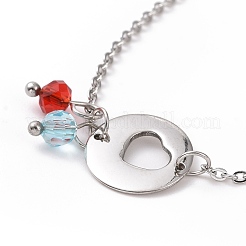 Bracciale a maglie a cuore in acciaio inossidabile 304 con ciondoli in perline di vetro per donna&nbsp;STAS-E154-06P