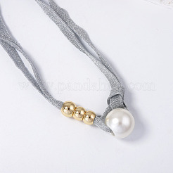 Colliers en cordon de tissu avec pendentif rond en perles d'imitation blanches et perles en plastique CCB pour femmes&nbsp;WGDA1DD-01