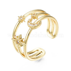 Anello polsino con luna e stella in zirconi cubici scintillanti&nbsp;RJEW-N035-065-NF