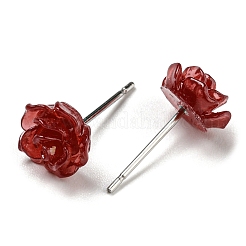 Ohrstecker mit Rosenblüten aus Kunstharz mit Stiften aus 316er Edelstahl&nbsp;EJEW-D070-01A