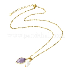 Collane con catena satellitare in acciaio inossidabile 304 con ciondolo in lepidolite naturale sfaccettata&nbsp;NJEW-JN06057-02