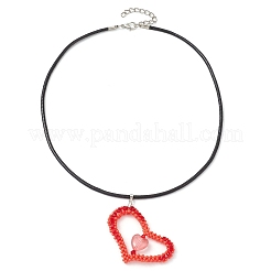 Perline di vetro per San Valentino collane con ciondolo a forma di cuore&nbsp;NJEW-MZ00079-02