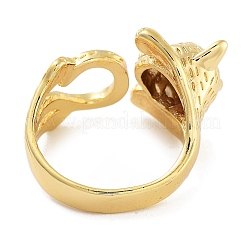 Offene Manschettenringe aus Messing mit Katzengestell und Mikropflaster aus Zirkonia für Damen&nbsp;RJEW-Z059-24G