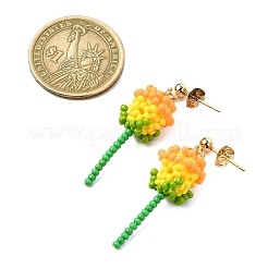 Boucles d'oreilles pendantes en acier inoxydable 304 avec perles de verre rose&nbsp;EJEW-MZ00333-02