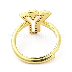 Anello regolabile con lettera iniziale smaltata a colori misti con zirconi chiari&nbsp;RJEW-P045-01G-Y