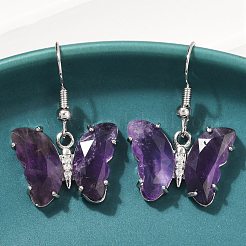 Natürliche Amethyst Messing Ohrhänger&nbsp;EJEW-M081-01P-05