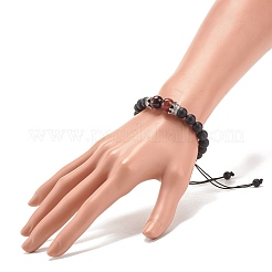 Bracciale con perline intrecciate in agata nera naturale smerigliata&nbsp;BJEW-JB08249-05