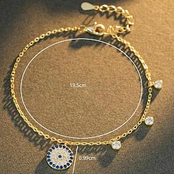 Bracelet en argent sterling serti de micro-pavés de zircon cubique bleu avec breloque œil protecteur&nbsp;SG3284-2