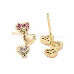 Orecchini a forma di triplo cuore con strass colorati a sinistra e a destra&nbsp;EJEW-M209-10G-A