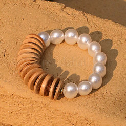 Braccialetti elastici in perle di plastica e perline di cocco naturali per le donne&nbsp;WGB2189-01