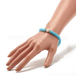 Bracciali elastici in pietra lavica naturale e argilla polimerica fatti a mano con perline heishi&nbsp;BJEW-JB07510