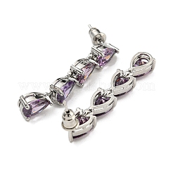 Pendientes de tuerca de vidrio/circonita cúbica de latón en tono platino con revestimiento de estante para mujer&nbsp;EJEW-H310-01P