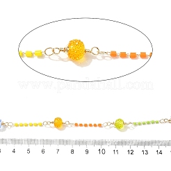 Cadenas de eslabones con cuentas redondas de resina y cuentas selladas con vidrio y columna hexagonal de latón&nbsp;CHC-G026-01C