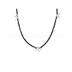 925 Sterling Silber natürliche schwarze Turmalin Schmetterling Schleife Halskette Frauen&nbsp;QP6489-1