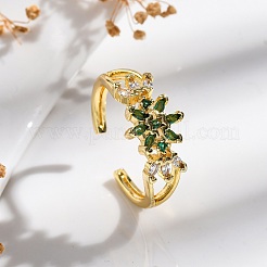 Offene Manschettenfingerringe aus Messing mit Mikropflaster und Zirkonia für Damen&nbsp;RJEW-M028-89G