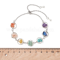 Bracelet à maillons en laiton avec anneaux chakra et perles de pierres précieuses naturelles et synthétiques mélangées&nbsp;BJEW-TA00717-02
