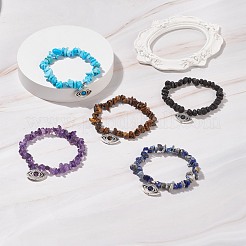 Braccialetto elasticizzato con perline di pietre preziose con occhio di cavallo in lega per le donne&nbsp;BJEW-JB08602