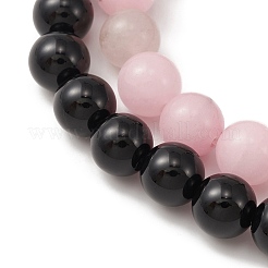 2 Uds. Conjunto de pulseras elásticas con cuentas de jaspe de flor de ciruelo y ónix negro natural de 2 estilos&nbsp;BJEW-TA00285