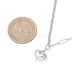 Colgante de corazón de aleación de acero inoxidable 304 con cadena de clip y collares de cadena rolo&nbsp;NJEW-JN05812-02