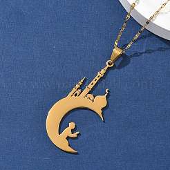 201 Edelstahl-Halsketten mit hohlem Mond&nbsp;NJEW-D318-05G