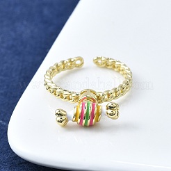 Anillos de puño abiertos de latón esmaltado para mujer&nbsp;RJEW-F179-08G-01