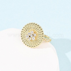 Anillos de puño de latón ajustables con micro pavé de circonita cúbica para mujer&nbsp;RJEW-B139-07G-01