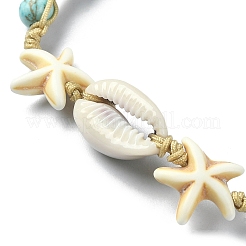 Armband aus natürlichen Muscheln und synthetischen türkisfarbenen geflochtenen Perlen&nbsp;BJEW-TA00416-01