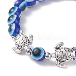 3 pièces 3 bracelets extensibles perlés en résine mauvais œil de style sertis de tortue de mer et d'étoile de mer et de coquille pour les femmes&nbsp;BJEW-JB07542