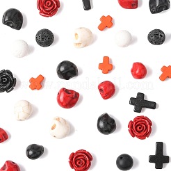 100 Stück 13 Stile Halloween synthetische Türkis und synthetische Korallenperlen Set&nbsp;G-FS0005-92