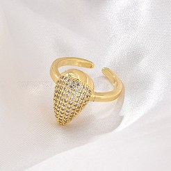 Bagues ouvertes en laiton plaqué or avec micro pavé de zircones cubiques transparentes pour femmes&nbsp;RJEW-M028-101G