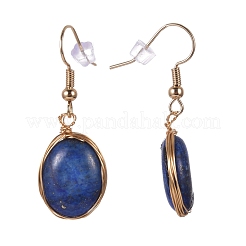 Draht umwickelte natürliche Lapislazuli baumeln Ohrringe&nbsp;EJEW-JE04283-03