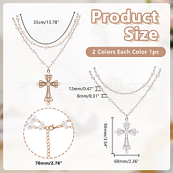 2 stücke 2 farben legierung und imitation perle kreuz große anhänger doppel-schicht link kette halsketten für frauen&nbsp;NJEW-AR0001-09