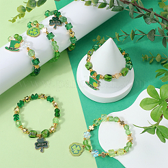 Kits de fabrication de bracelets en perles de verre à faire soi-même sur le thème de la Saint-Patrick&nbsp;DIY-SC0028-72