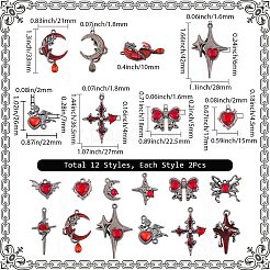 24 Stück 12 Stile Rack-Plating-Legierung Strass-Anhänger&nbsp;FIND-SC0016-61