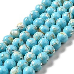 Fili di perle sintetiche turchesi e conchiglie montate&nbsp;G-D482-01E-07