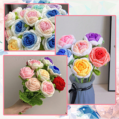 6 Stück 6 Farben gehäkelte Kunstblume aus Polyester&nbsp;AJEW-SC0031-26