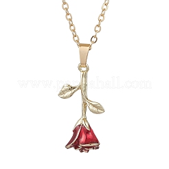 Halsketten mit dunkelrotem Emaille-Rose-Blumen-Anhänger aus Legierung zum Valentinstag&nbsp;X1-NJEW-TA00183