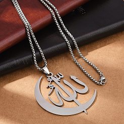 Collane a catena con ciondolo a forma di luna e arabo in acciaio inossidabile 201 per donna e uomo&nbsp;LS-NJEW-R013-02P